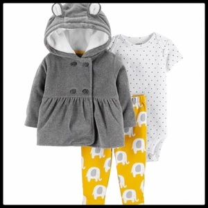 🆕 {Carter’s} Fleece Peplum Hoodie Elephant Pants Set